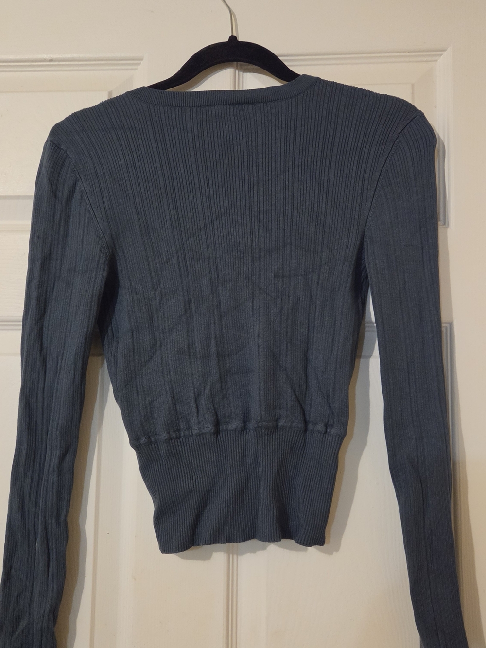 Dynamite Slate Blue Ribbed Wrap Crop Sweater - Picture 2 of 2